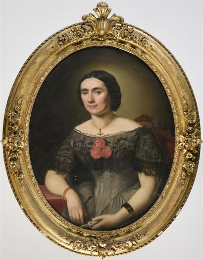  Ecole française du 19ème siècle 
portrait de femme 
Huile sur toile à vue ovale...