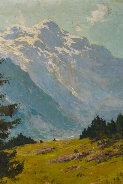  Élie DECHELLE (1874-1937) 
Vue de montagne 
Huile sur toile 
80 x 100 cm