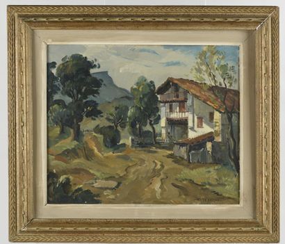  Philippe VEYRIN (1900- 1962) 
Maison basque 
Huile sur panneau 
38 x 47 cm