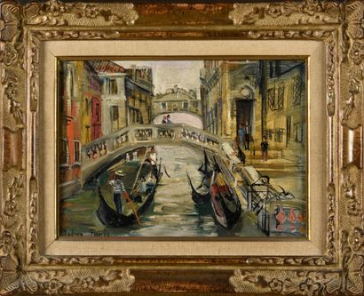  Irène PAGES (1934) 
Vue du pont des soupirs à Venise 
Huile sur toile 
Signée en...
