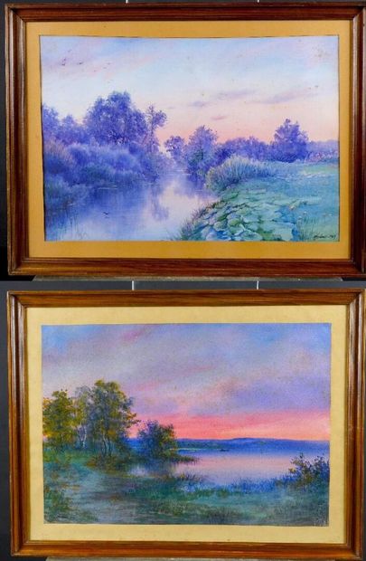  Emile GODECHAUX 
Deux paysages 
Huiles sur toile 
38 X 56 cm 
(Encadré)