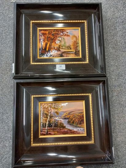  F. J. Cramona 
Paysages 
Paire d'huiles sur porcelaine 
13 x 18 cm