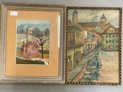 Deux dessins 
Paysage et vue de ville 
38 x 26 cm