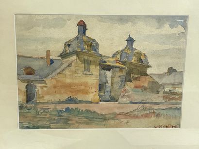  R BROT 
Chateau en Touraine 
Aquarelle sur papier 
Signée et daté 1931 
21 x 30...