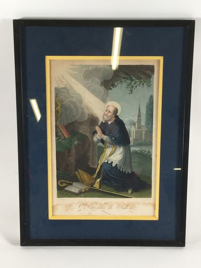Saint François de SALES, 
aquateinte en couleur...