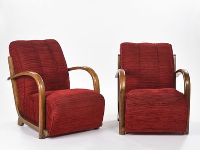 WORK 1940 
Pair of armchairs with curved...