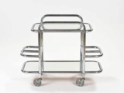 null Modernist work 

Chromed metal tube trolley with two mirrored trays.

Circa...