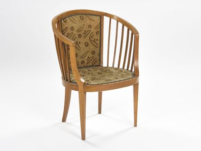 null ART DECO WORK

Armchair with curved backrest punctuated by stained wood bars...