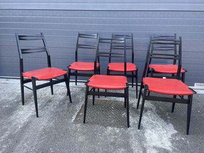 null Cees BRAAKMAN (1917-1995)

Suite de six chaises à structure en hêtre laqué noir...