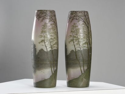 null François Théodore LEGRAS (1839-1960) 



Pair of large vases of oblong form...