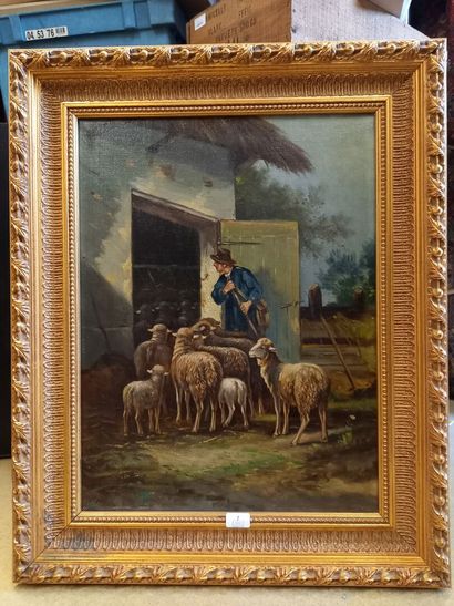 null Ecole française du 19ème siècle

Berger et mouton rentrant à la bergerie 

Huile...