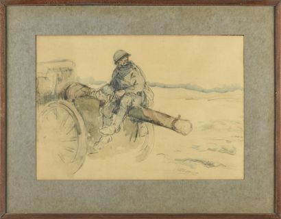 null Bernard NAUDIN (1876-1946)

fantassin sur un canon montant au front.

Pastel...