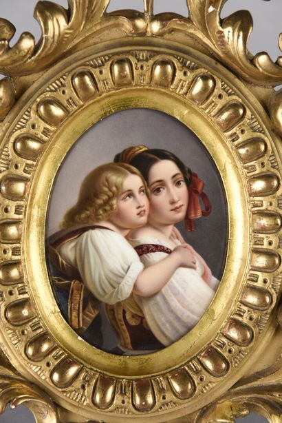 null VIENNE,

 Belle italienne et son jeune enfant, peinture sur plaque de porcelaine

Cadre...