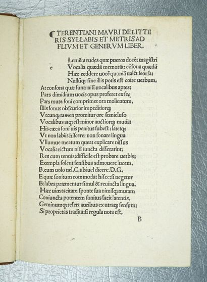 null TERENTIANUS Maurus : De Litteris syllabis et metris Horatii. Venetis, Ioannem...