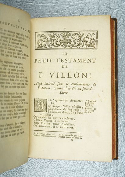 null VILLON (François) : Les oeuvres de François Villon. Paris, Antoine-Urbain Coustelier,...