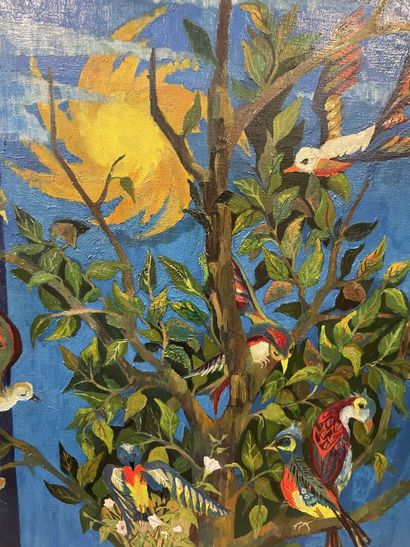 null Ecole française 1960, HOUET 

L'arbre aux oiseaux

Huile sur toile

Signée 

145...