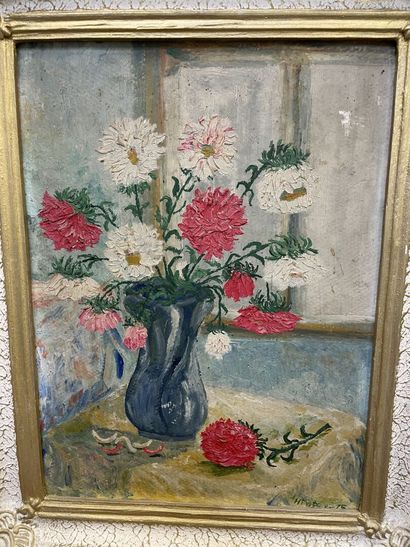 null Ecole Lyonnaise, 

Bouquet de fleurs,

 huile sur panneau d'acajou

40 x 25...