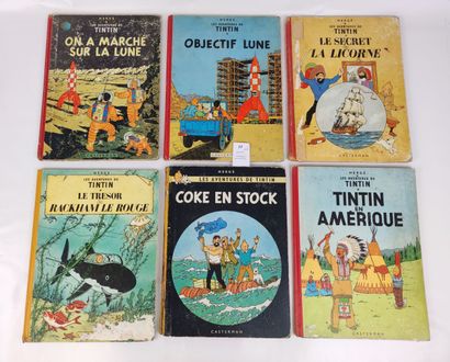 null 6 albums de TINTIN dos ronds, état moyen à correct, dont Tintin en Amérique,...