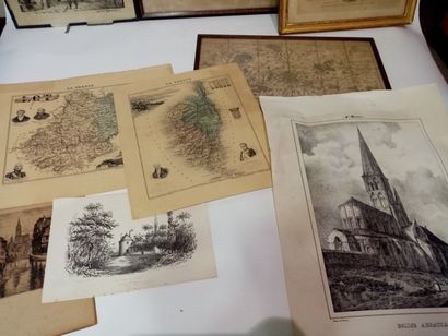 null Lot de gravures dont cartes et église de St Menoux