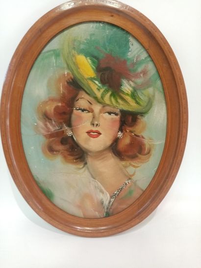 null Femme au chapeau 

Huile 

41 x 31 cm 

(légers manques)