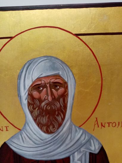 null Icone peinte sur bois représentant Saint Antoine 

40 x 30 cm
