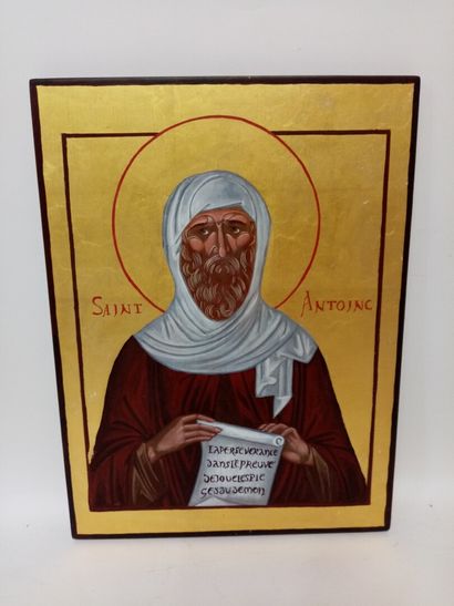 null Icone peinte sur bois représentant Saint Antoine 

40 x 30 cm
