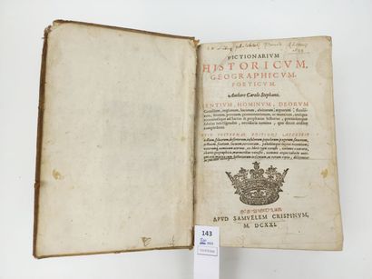 null Dictionarium Historicum Geographicum Poeticum. Un volume grand in-8. Genève,...