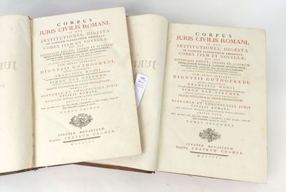 null [Droit]. Corpus Juris Civilis Romani. 2 volumes in folio reliés plein cuir....