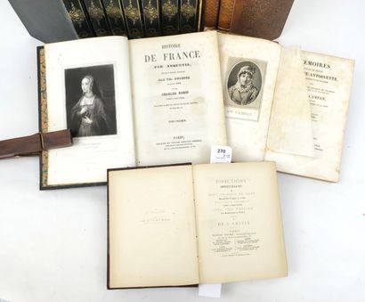 null 12 volumes XIXe, demi-reliures en cuir :

ANQUETIL. Histoire de France. 8 volumes....