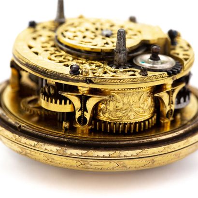 null 
Jacques & André CARTIER signed on the chain movement. Gilt brass carriage watch,...