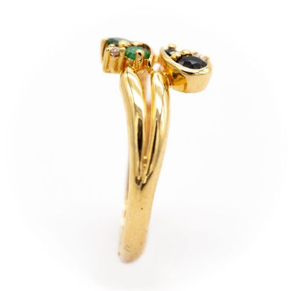null Yellow gold (750) 18K "you and me" ring, with two emeralds, two diamonds and...