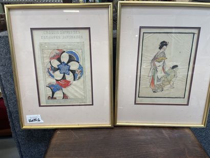 null Deux dessin à la gouache et encre d'après les estampes japonaises

22 x 16 ...
