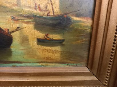  BESSON 
Vue de rivière avec bateau 
Huile sur panneau 
24.5 x 32 cm