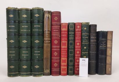 null Un ensemble de 12 volumes du XIXe siècle dont : Histoire Romaine de Rollin (3...