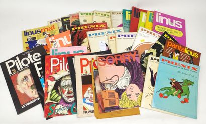  Un carton de 32 revues de bandes dessinées (Linus, Phenix, Pilote)