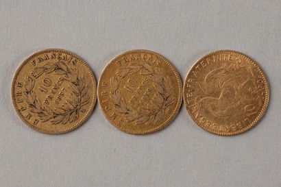 null Trois pièces de 10 francs en or jaune