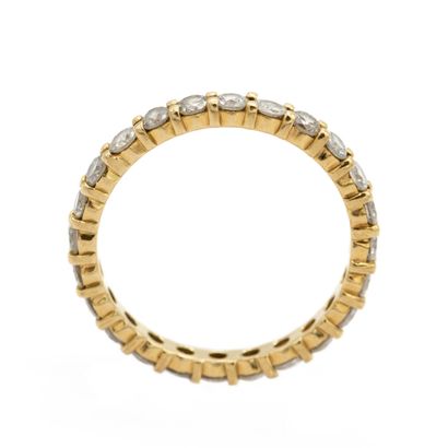 null American wedding band in 18K (750) yellow gold, entirely set with diamonds....