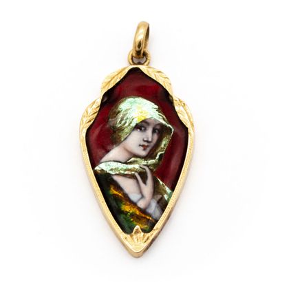null F.B. BIENVENU Signed 18K (750) yellow gold pendant with a polychrome enamel...