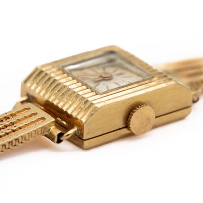 null HERMA Montre de dame, boîtier rectangulaire et bracelet en or jaune 18 K (750),...