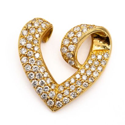 null Pendentif en or jaune 18 K (750) coeur, ouvert, moderniste, pavé de diamants....