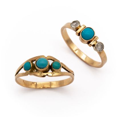 Two rings in 14K yellow gold (585) set with...
