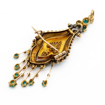 null 18K (750) yellow gold pendant or brooch with a drop of turquoise, with a mobile...