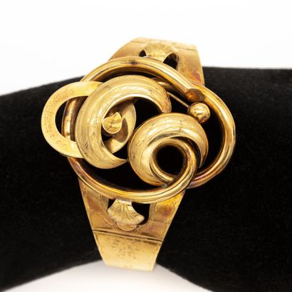null Bracelet Napoléon III en or jaune 18 K (750), articulé, centré d'un médaillon...
