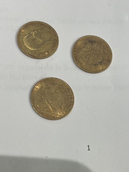 null Trois pièces de 10 francs en or jaune Napoléon III