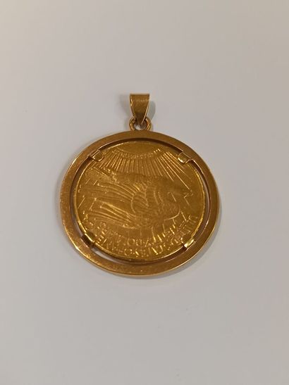 null Pièce en or jaune de 20 dollars de 1927 monture en or pds 43, 76 gr