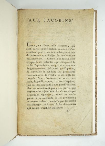 null (Féminisme,) AUX JACOBINS. S.l.n.d. [Mai 1792]. Un volume.



11,5 par 19,5...