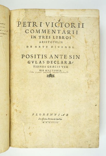 null (Reliure aux ARMES) (ARISTOTE) VETTORI (Pietro) : Petri Victorii commentarii...