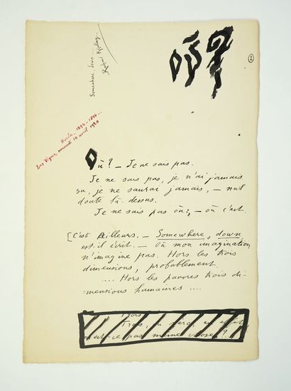 null [Manuscrit] FARRERE (Claude) : Où ? Manuscrit daté de 1922, publié dans le recueil...