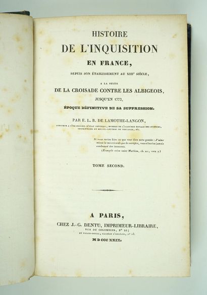 null LAMOTHE-LANGON (Etienne-Léon de) : Histoire de l'Inquisition en France, depuis...