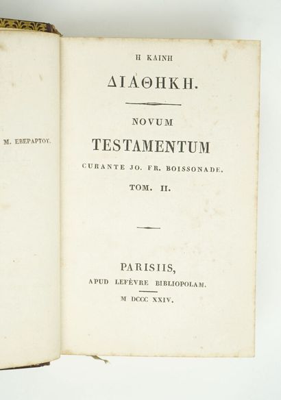 null Novum Testamentumcurante jo. Fr. Boissonade. Paris, Lefèvre 1824. Deux volumes.



7,5...